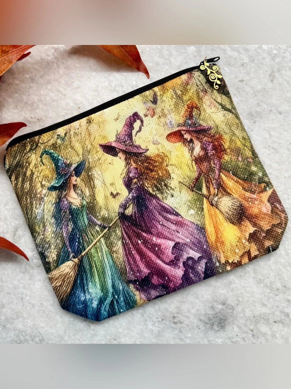 New Fall Halloween Mysterious Forest Witches Zippered Makeup Pencil Bag - 8.5”